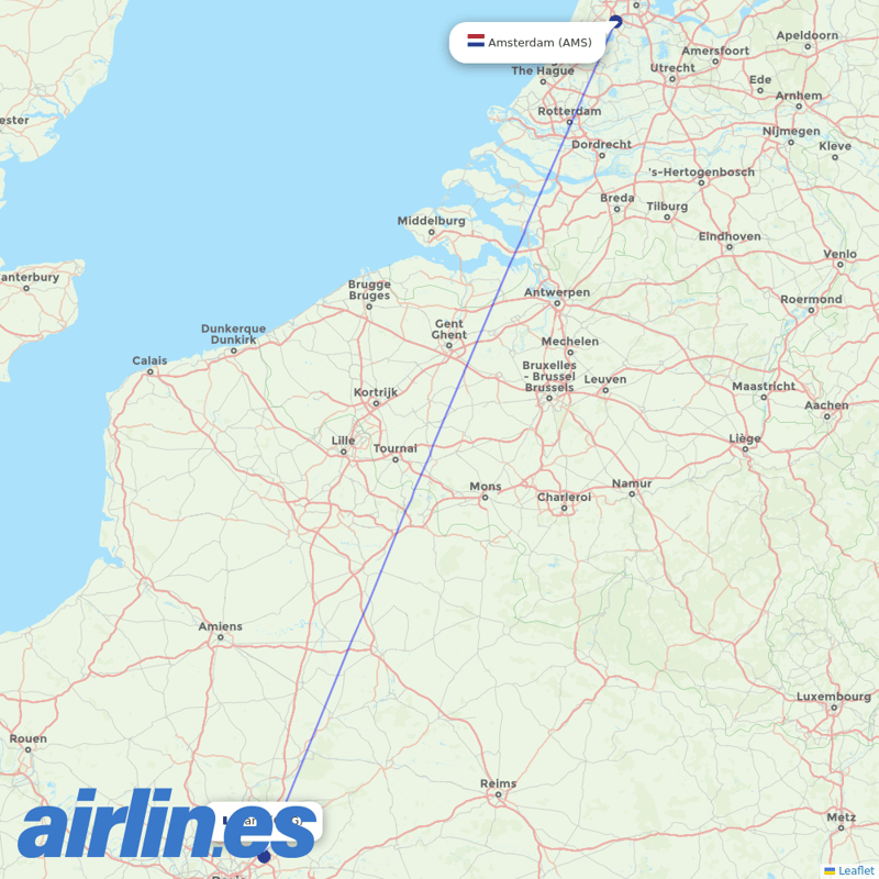 KLM from Charles De Gaulle destination map