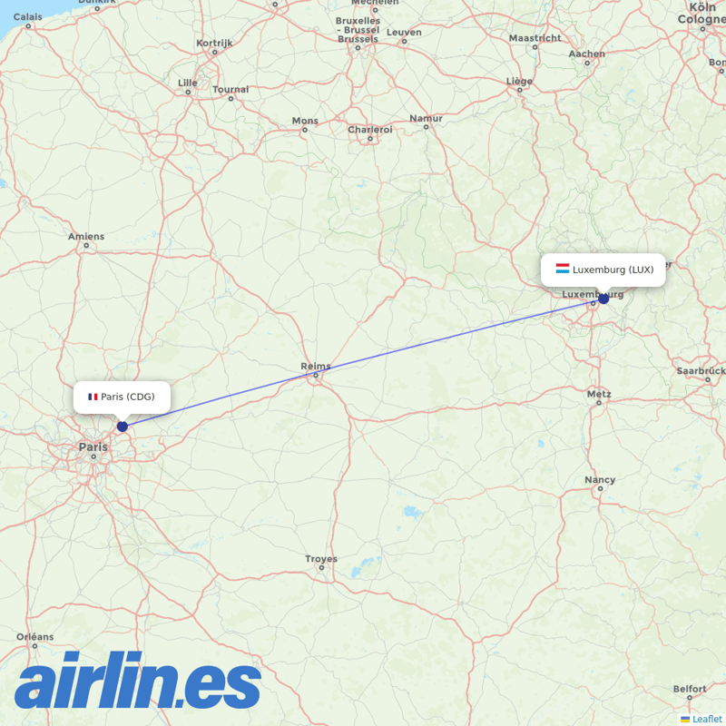Luxair from Charles De Gaulle destination map