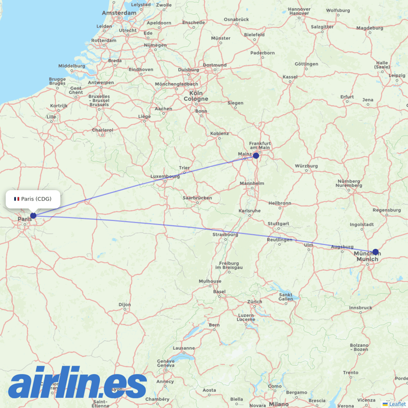 Lufthansa from Charles De Gaulle destination map