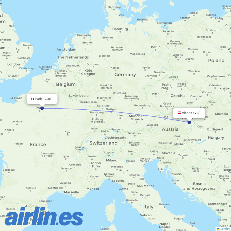Austrian from Charles De Gaulle destination map