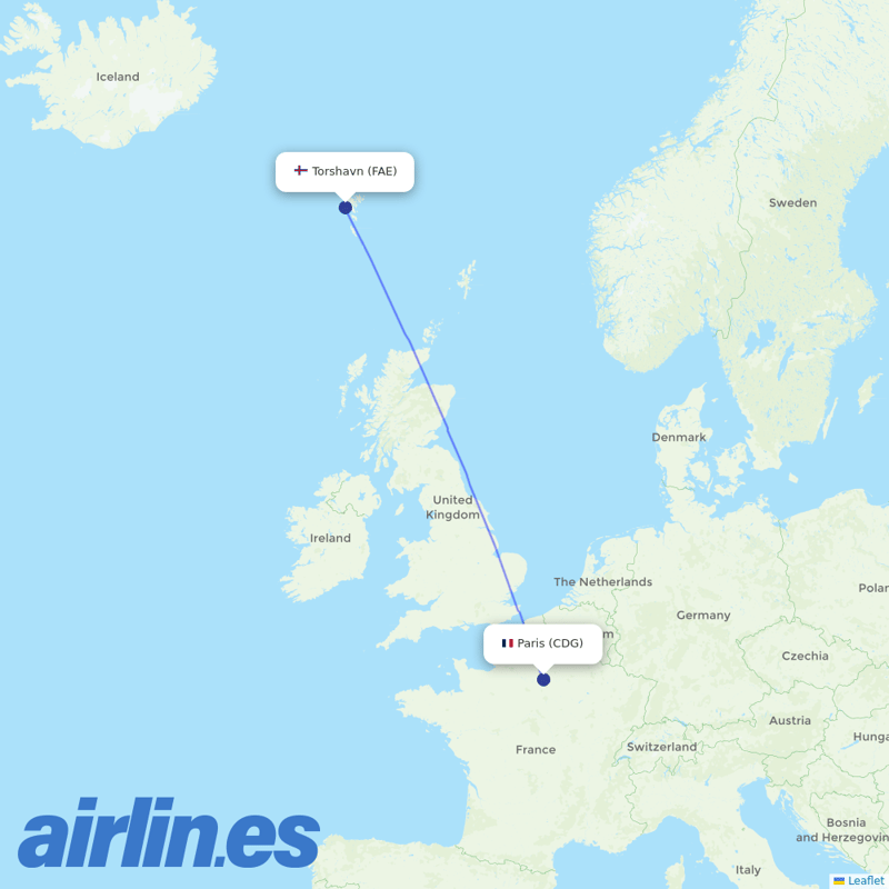Atlantic Airways from Charles De Gaulle destination map
