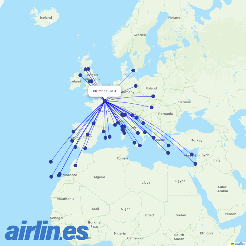 easyJet from Charles De Gaulle destination map