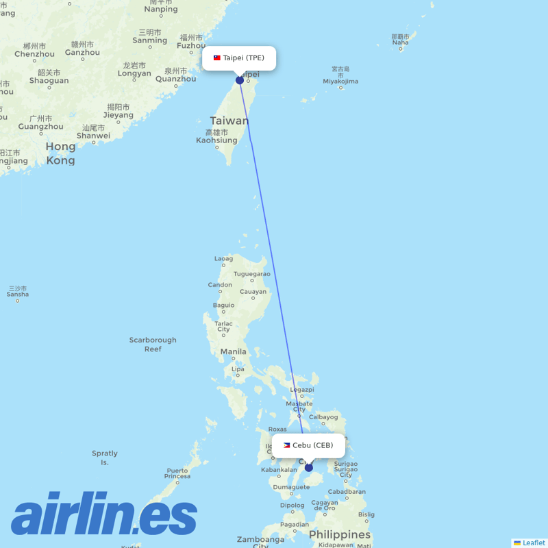 Starlux Airlines from Mactan–Cebu International destination map