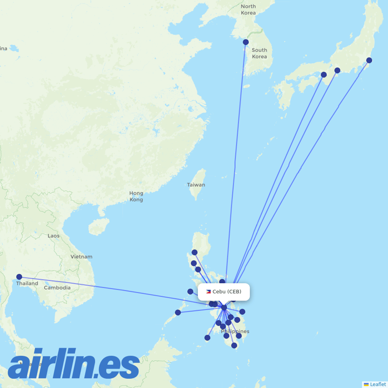 Philippine Airlines from Mactan–Cebu International destination map