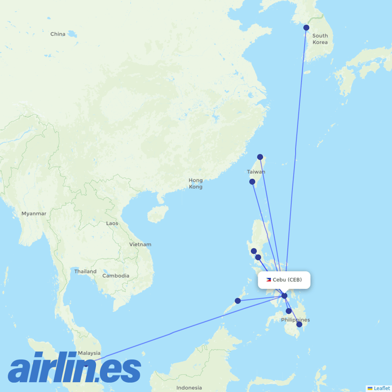 Philippines AirAsia from Mactan–Cebu International destination map