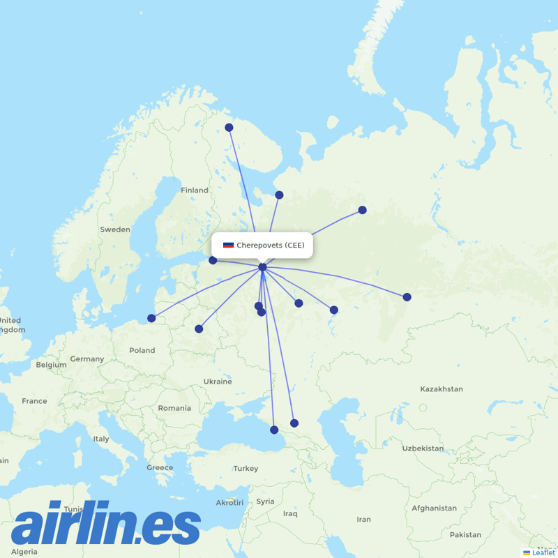 Severstal Aircompany from Cherepovets Airport destination map