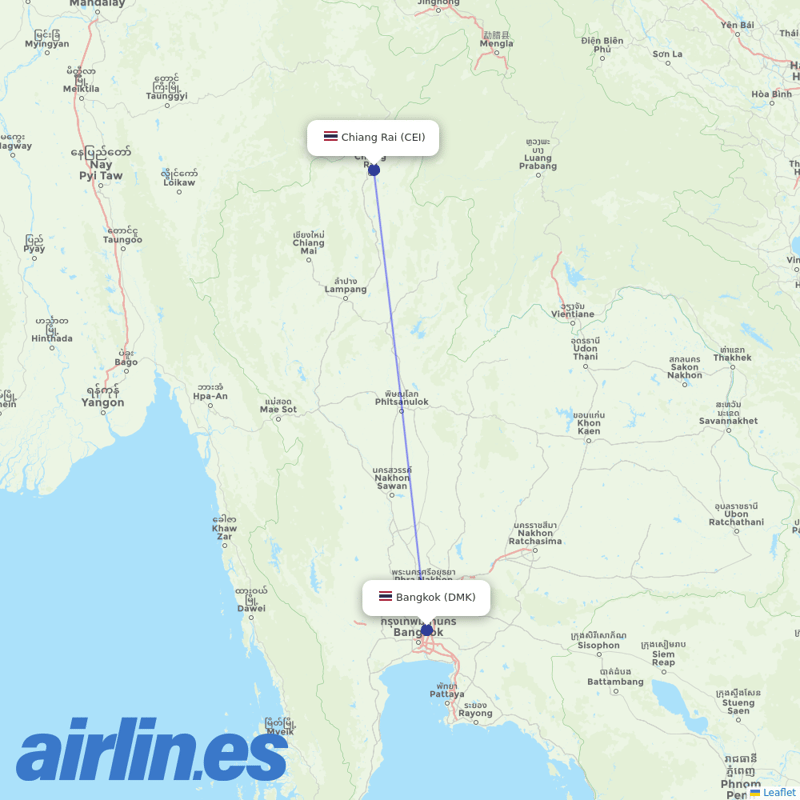 Thai AirAsia from Chiang Rai Intl destination map
