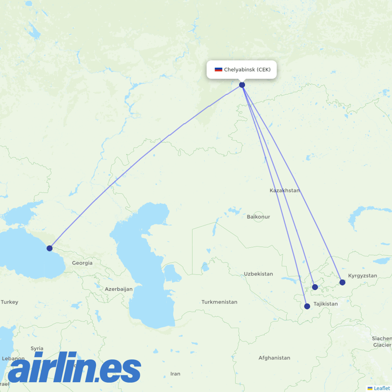 Ural Airlines from Balandino destination map