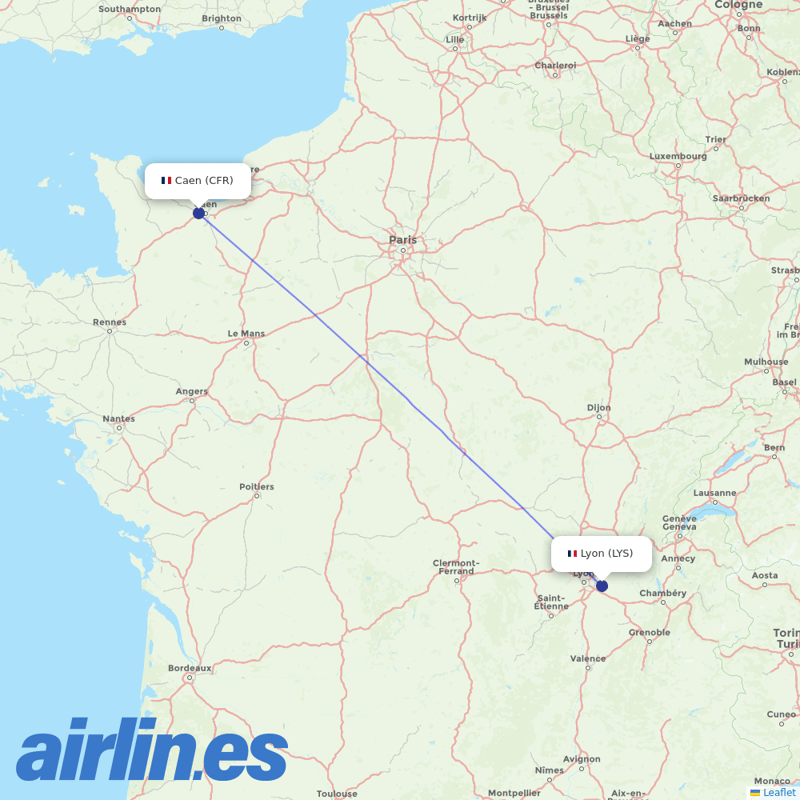 Air France from Carpiquet destination map