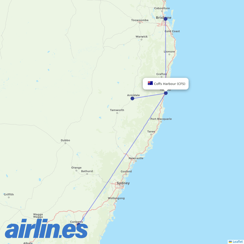 Link Airways from Coffs Harbor destination map