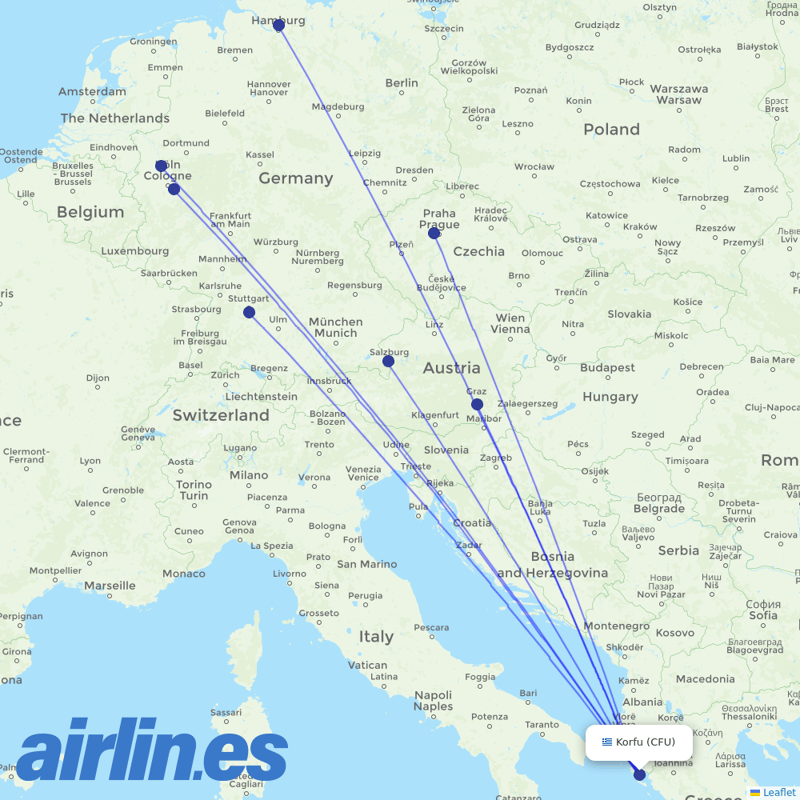 Eurowings from Corfu International Airport destination map