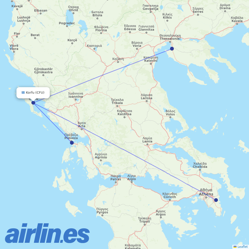 Sky Express from Corfu International Airport destination map