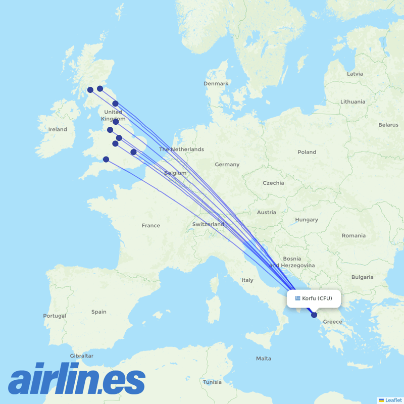 Jet2 from Corfu International Airport destination map