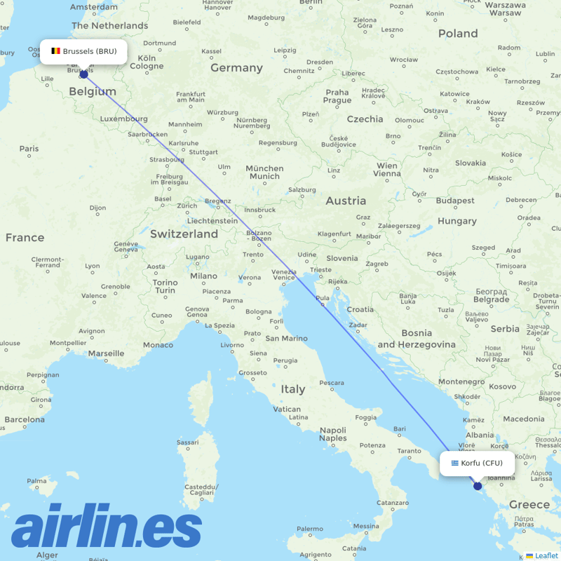 TUI Airlines Belgium from Corfu International Airport destination map