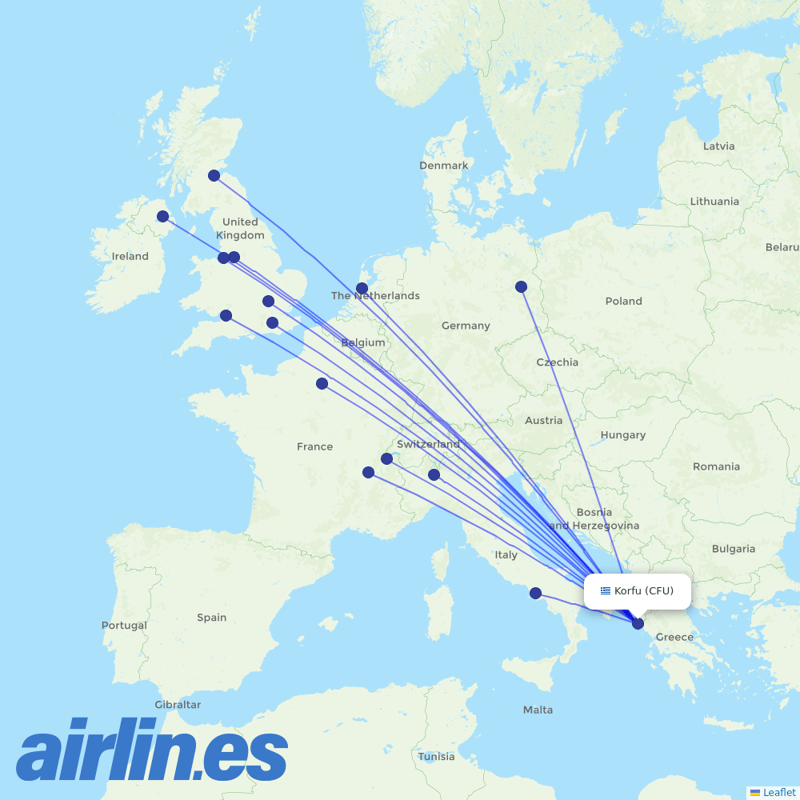 easyJet from Corfu International Airport destination map