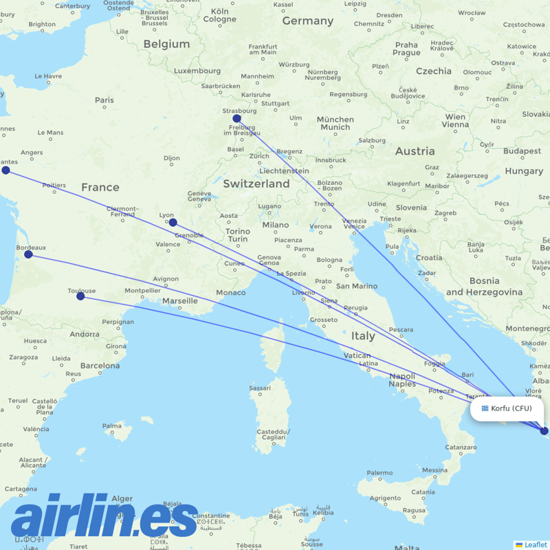 Volotea from Corfu International Airport destination map