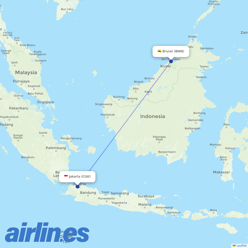 Royal Brunei Airlines from Soekarno Hatta International destination map