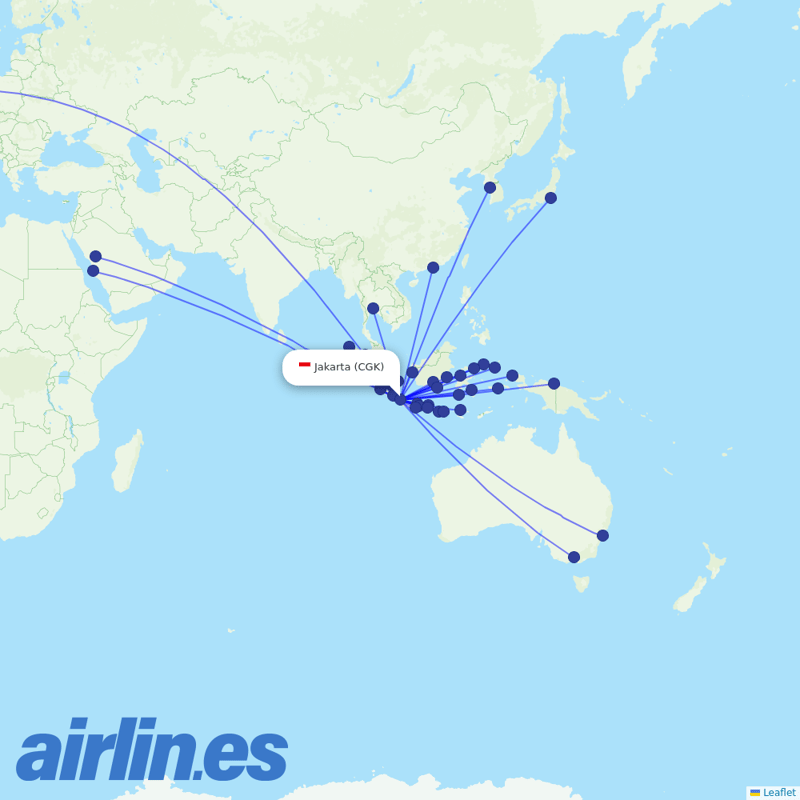 Garuda Indonesia from Soekarno Hatta International destination map