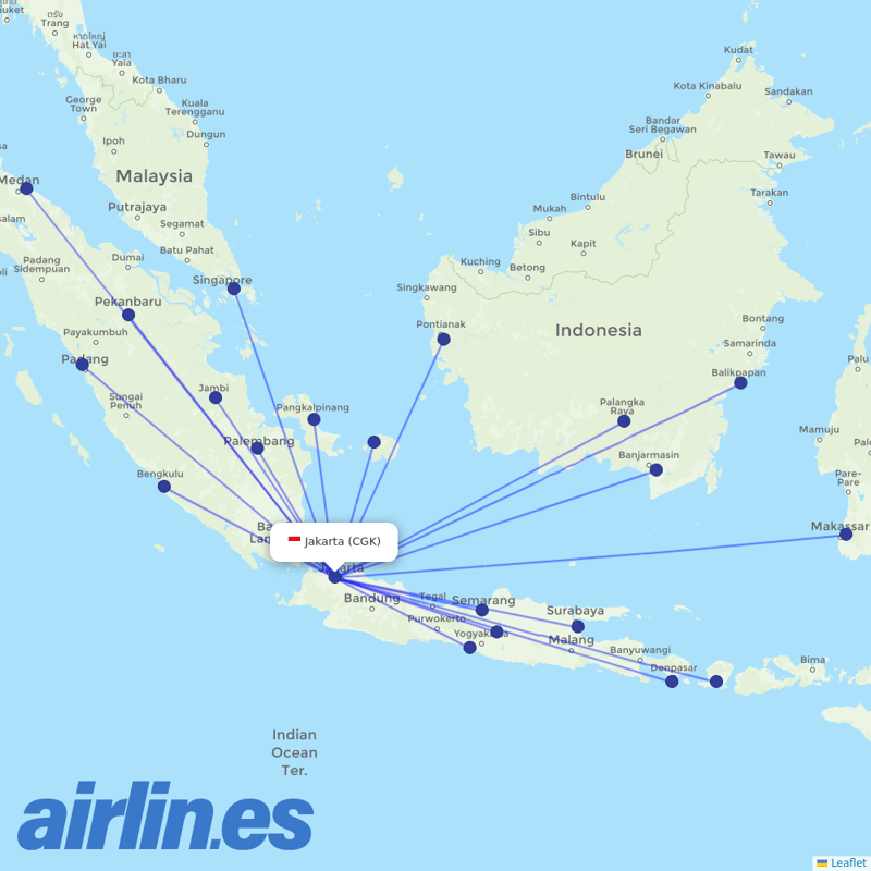Lion Air from Soekarno Hatta International destination map