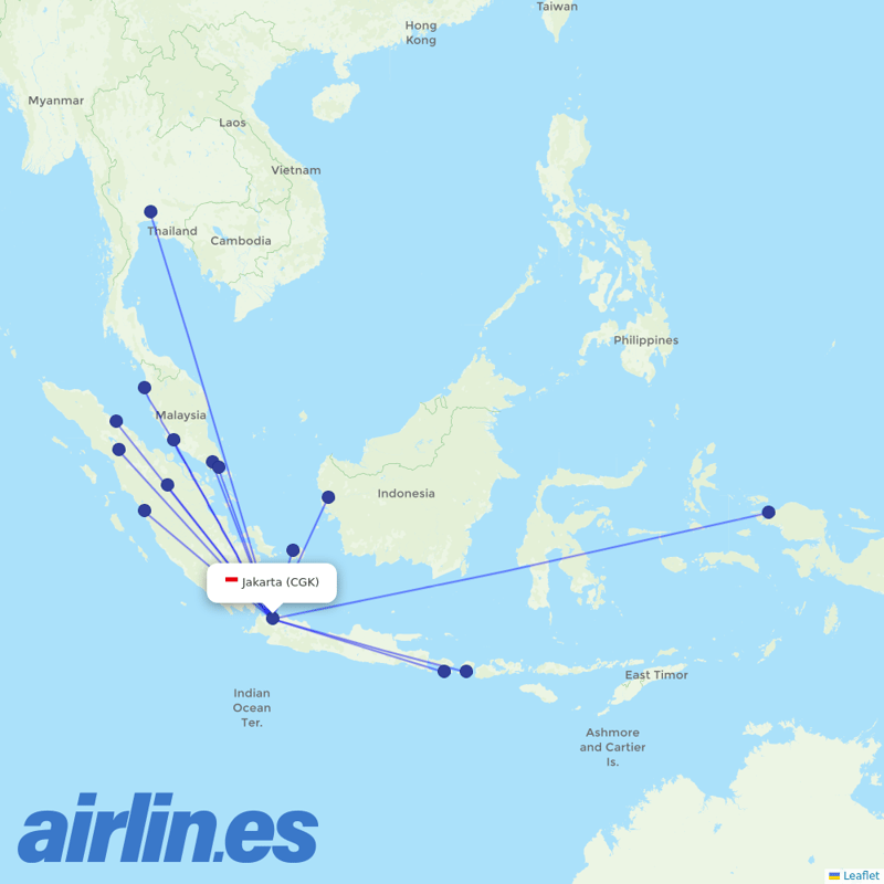 Indonesia AirAsia from Soekarno Hatta International destination map