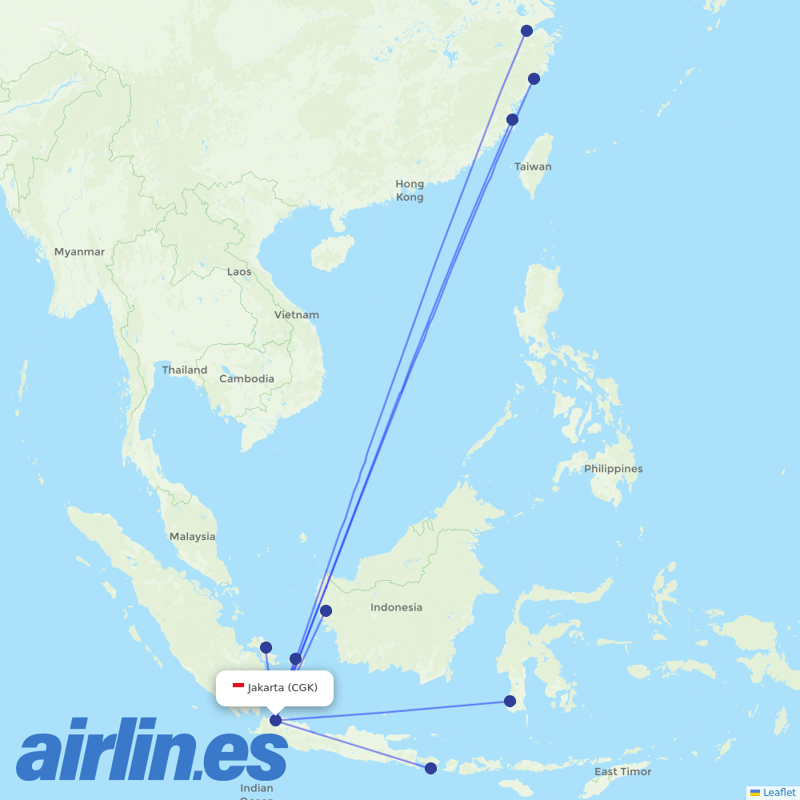 Sriwijaya Air from Soekarno Hatta International destination map