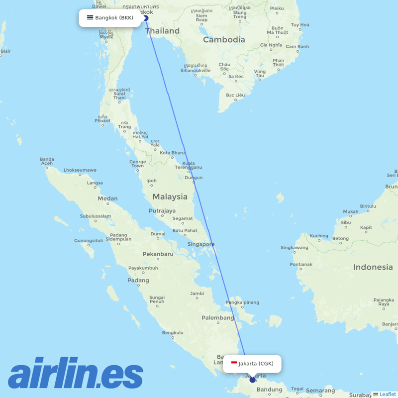 Thai Airways International from Soekarno Hatta International destination map
