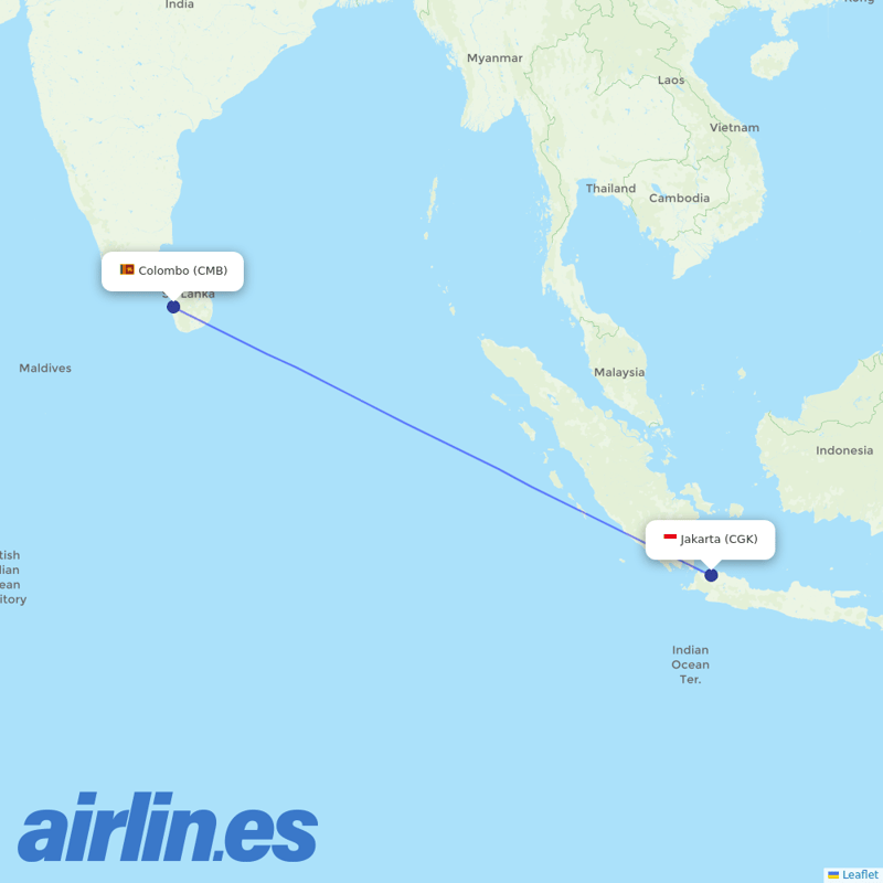 SriLankan Airlines from Soekarno Hatta International destination map