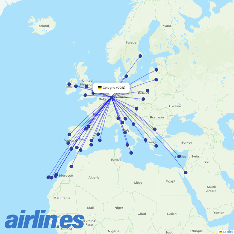 Ryanair from Cologne Bonn Airport destination map