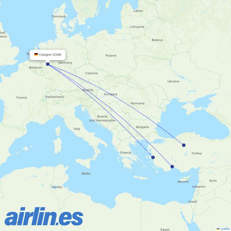 SunExpress from Cologne Bonn Airport destination map