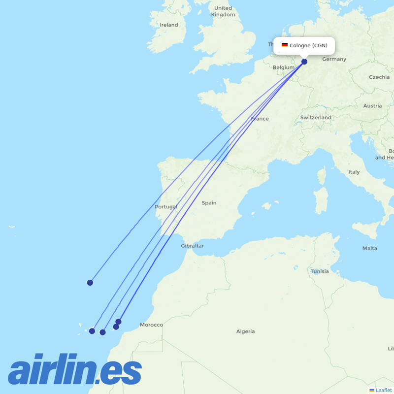 Corendon Airlines Europe from Cologne Bonn Airport destination map