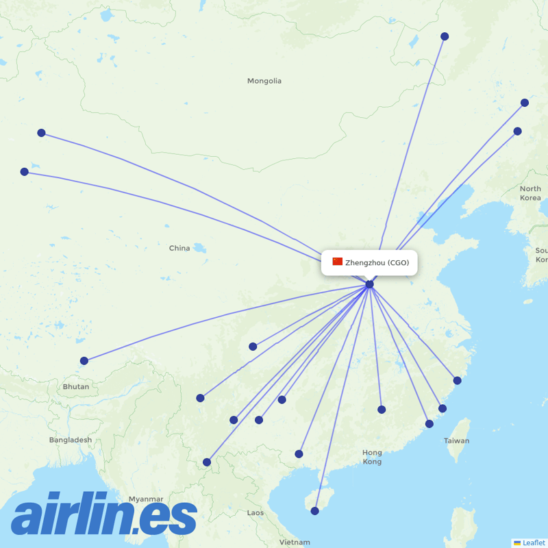 Lucky Air from Zhengzhou Xinzheng International Airport destination map