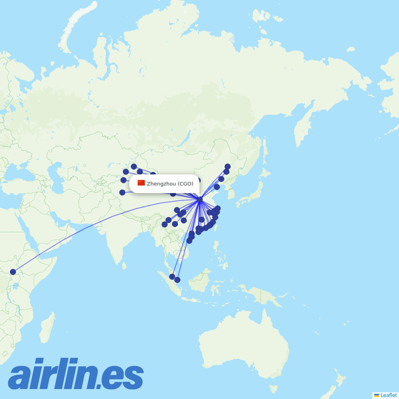 China Southern Airlines from Zhengzhou Xinzheng International Airport destination map