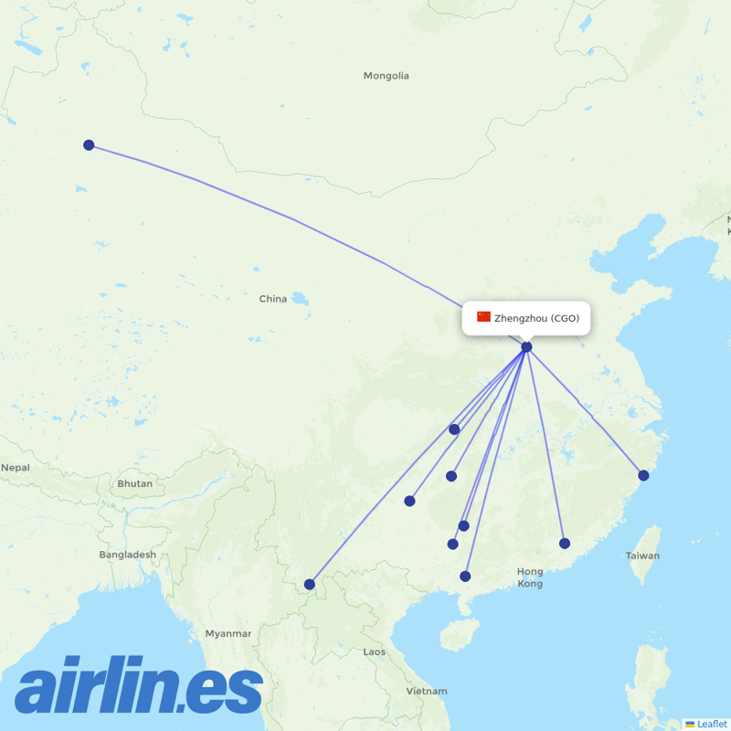 Air Guilin from Zhengzhou Xinzheng International Airport destination map