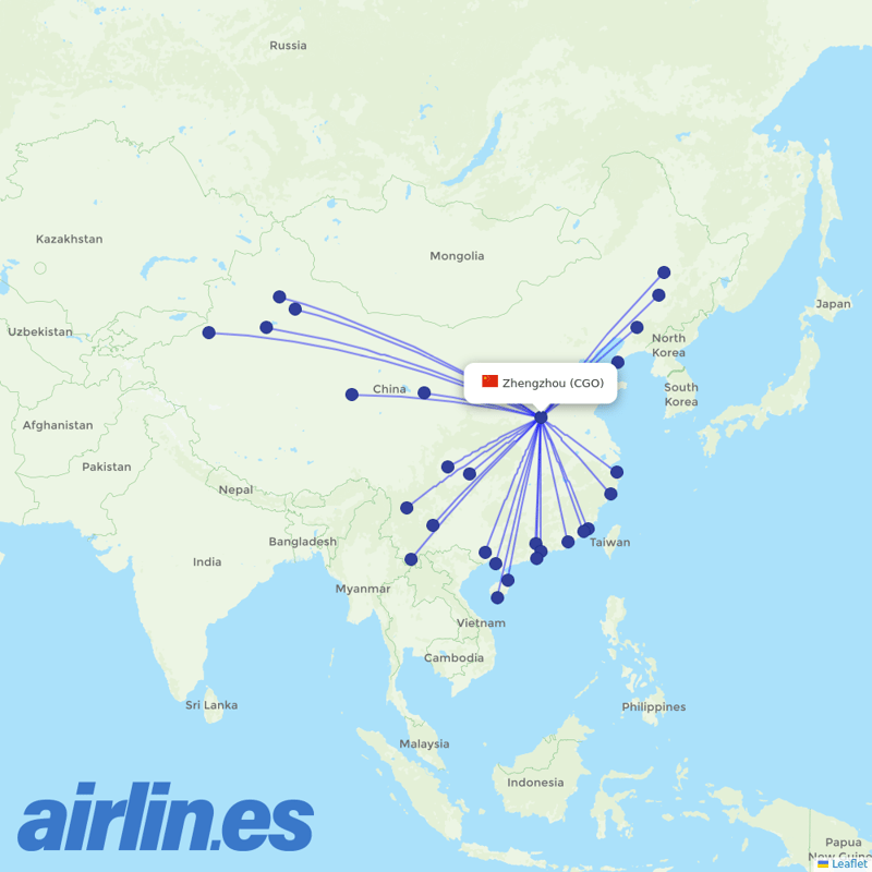 West Air (China) from Zhengzhou Xinzheng International Airport destination map