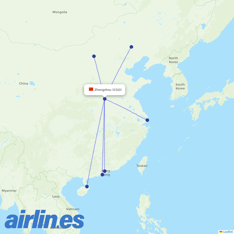 Suparna Airlines from Zhengzhou Xinzheng International Airport destination map