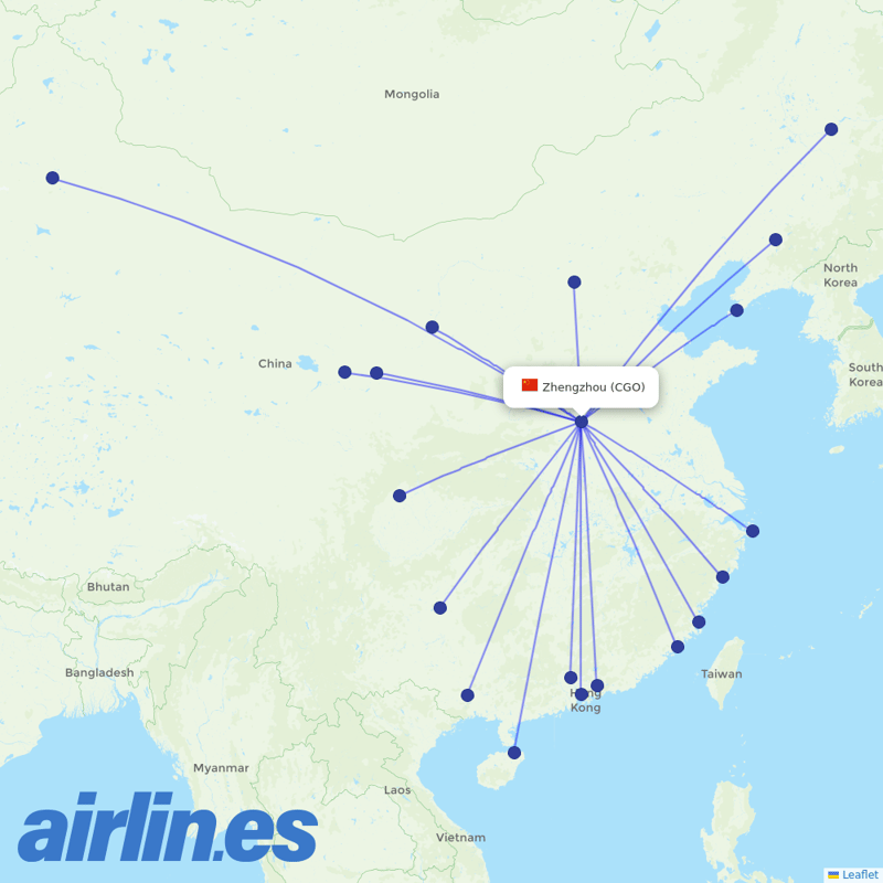 Shenzhen Airlines from Zhengzhou Xinzheng International Airport destination map
