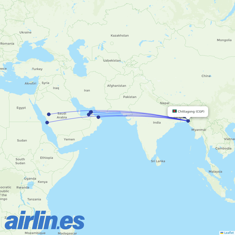 Biman Bangladesh Airlines from Shah Amanat International destination map