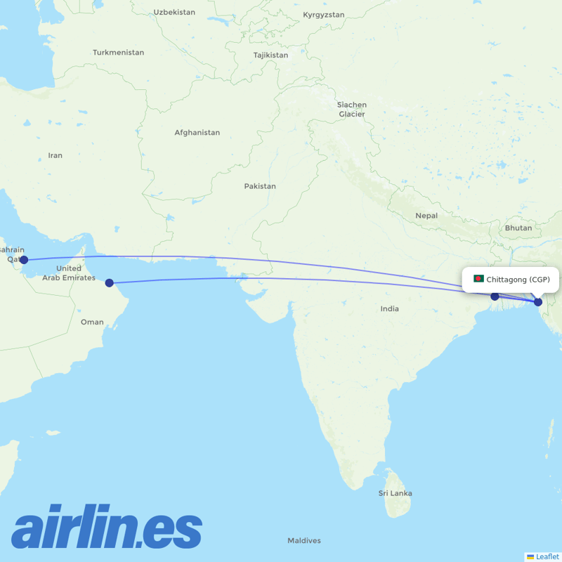 US-Bangla Airlines from Shah Amanat International destination map