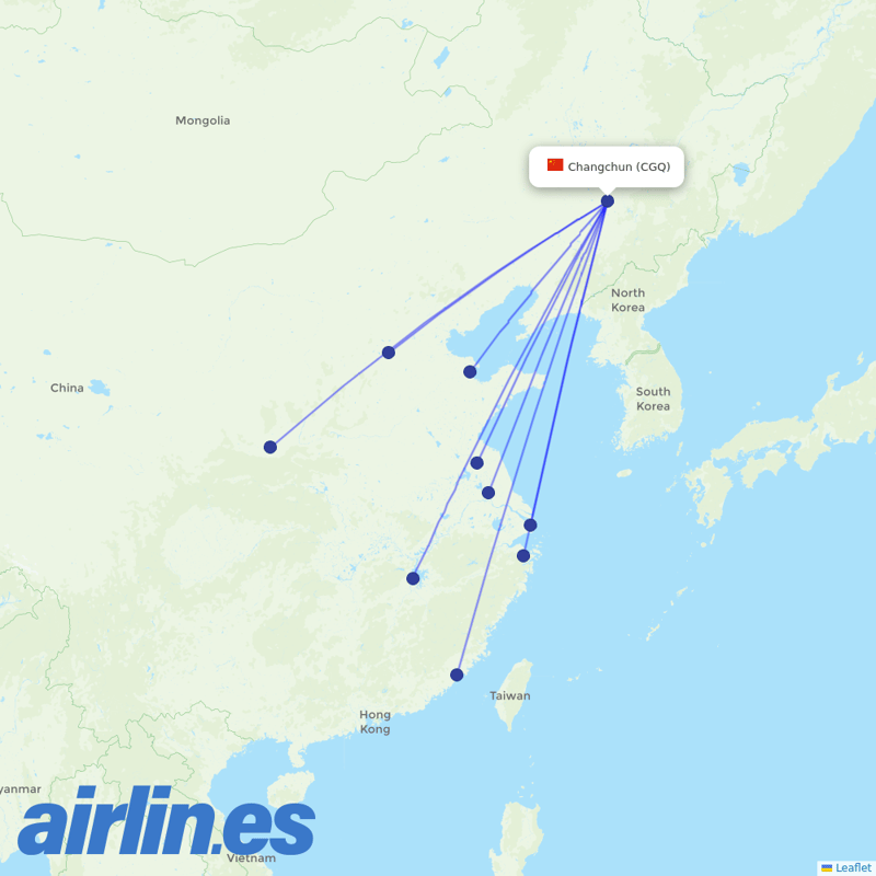 Spring Airlines from Changchun Longjia International Airport destination map