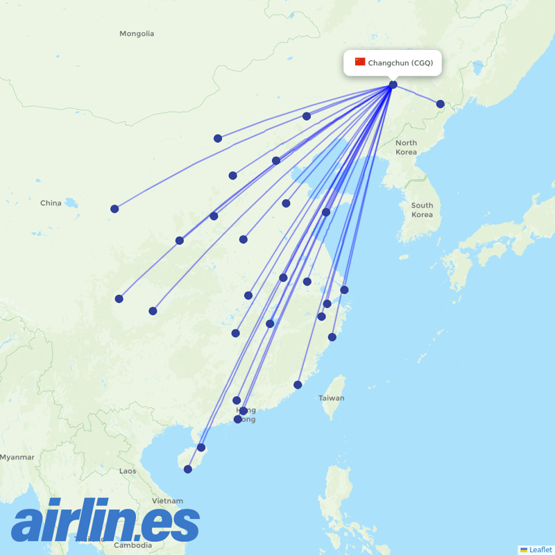 China Southern Airlines from Changchun Longjia International Airport destination map