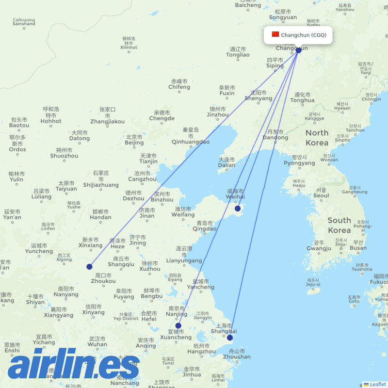 Shanghai Airlines from Changchun Longjia International Airport destination map