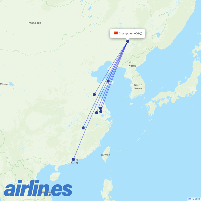 Shenzhen Airlines from Changchun Longjia International Airport destination map
