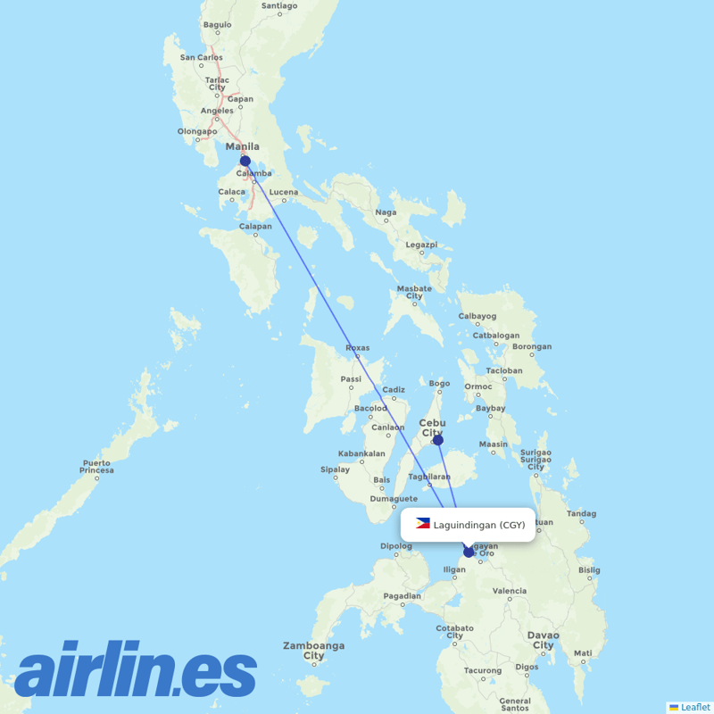 Philippine Airlines from Cagayan De Oro destination map