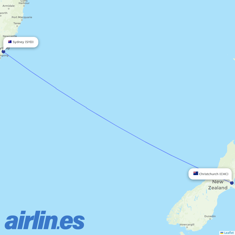 Emirates from Christchurch International destination map