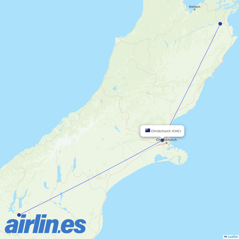 Sounds Air from Christchurch International destination map