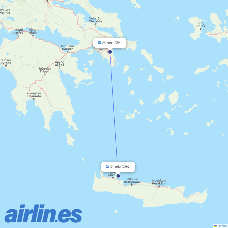 Aegean Airlines from Chania International Airport destination map