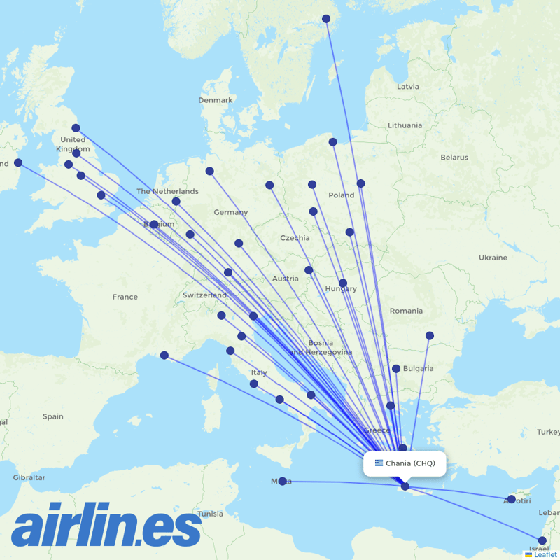 Ryanair from Chania International Airport destination map