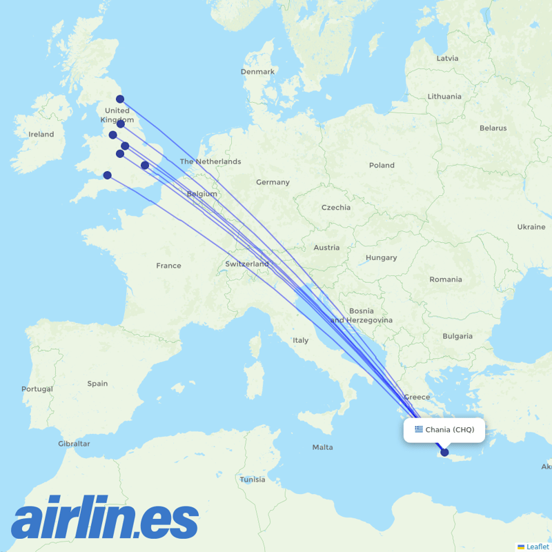 Jet2 from Chania International Airport destination map