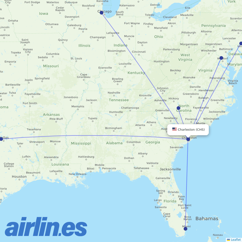 American Airlines from Charleston Afb International destination map