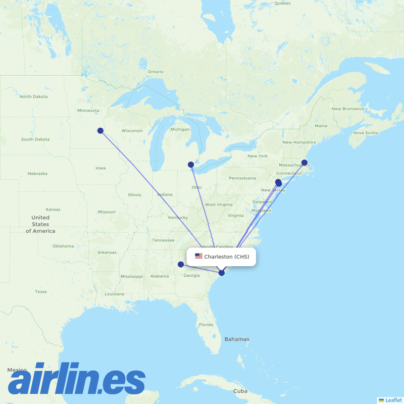 Delta Air Lines from Charleston Afb International destination map